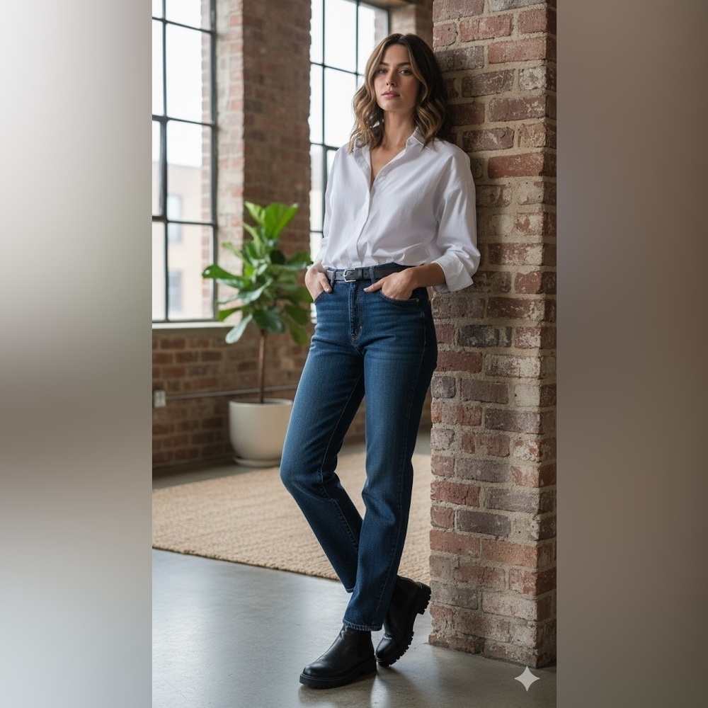 Classic Dark Blue Women's Straight Leg Jeans